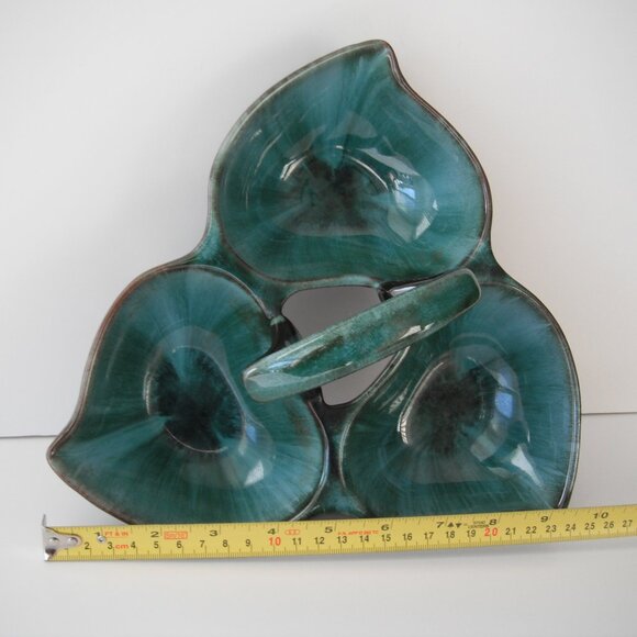 Blue Mountain Pottery Triple Sectioned Serving Dish with Handle Green/Black - Picture 4 of 7